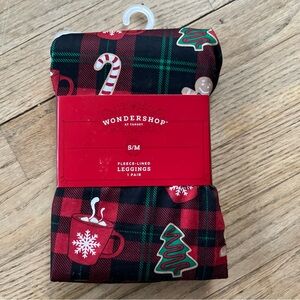Wondershop S/M size 4-10Fleece Lined Leggings Candy Cane Gingerbread Hot Cocoa
